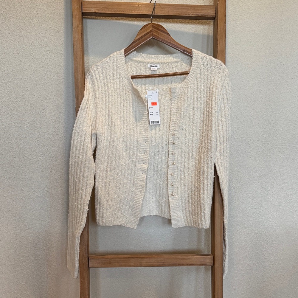 Urban Outfitters Cream Ribbed Button-Front Cardigan